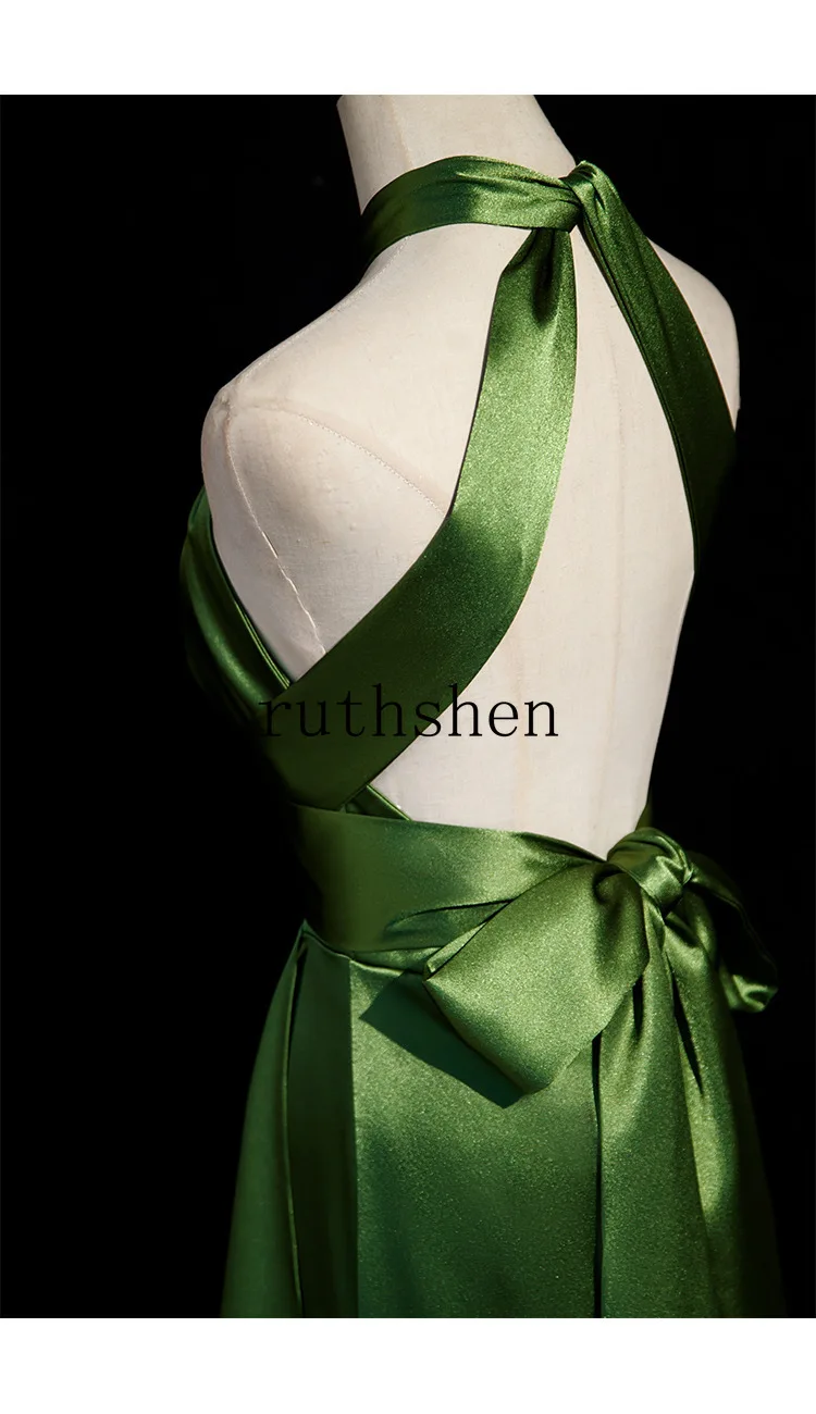 Abendkleider Elegante Longo Verde Cetim Vestidos de Noite Halter Plissado Vestido de Baile para As Mulheres فسات -.maveraOcasião Formal Personalizado