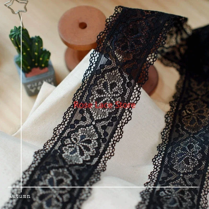5 yards flower Hollow embroidery Stretch Lace Trim, black Lace Trim for Wedding Dress, Girl dress, Veil Edging, Bridal Hairband