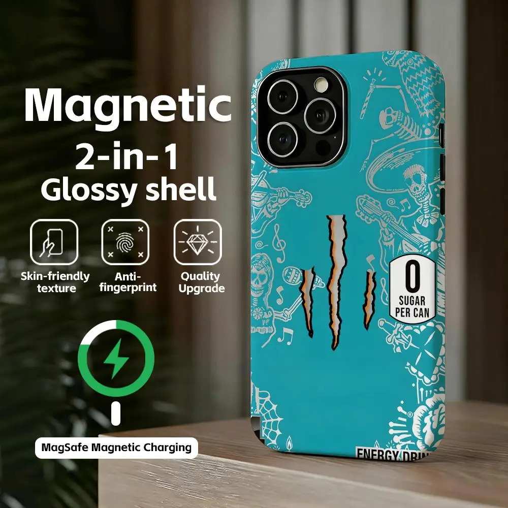 M-MonsterES Modisches Design Handyhülle Magnetische Energy-Drink 2-in-1 Glänzende Schale für iPhone17 16e 16 15 14 13 12 11Pro Max Plus