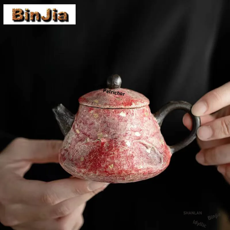 

120ml Handmade Rock Mineral Colored Pottery Teapot Elegant Point Gold Ceramic Pot Tea Making Kettle For Accessories Craft Gift