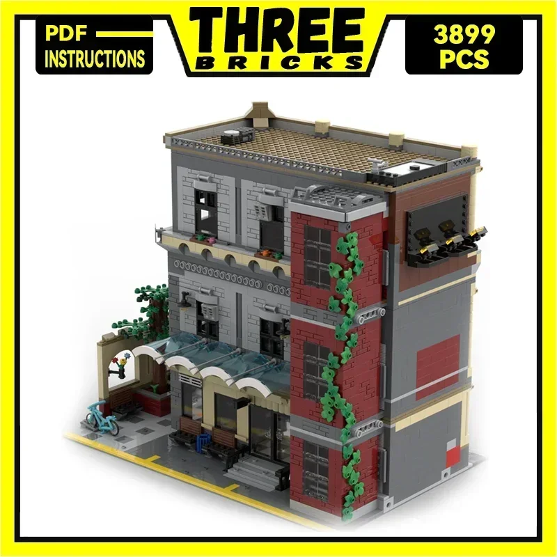 Moc อาคารอิฐ Old Town รุ่น Bus Station และสํานักงานกฎหมายเทคโนโลยี Modular Blocks ของขวัญของเล่นคริสต์มาส DIY ชุดประกอบ