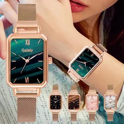 Rectangle Ultrathin Nordic Bauhaus Simple Design Japan Quartz Lady Fashion Stainless Steel Mesh Bracelet Belt Watches for Women