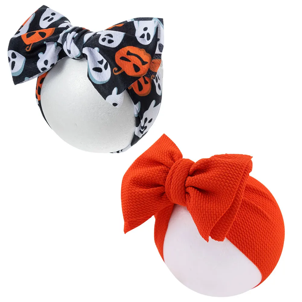 2Pcs/Lot Ghost Print Halloween Day Baby Headbands Bullet Bowknot Hairbands Infant Baby Girls Headwraps Party Photogrphy Props