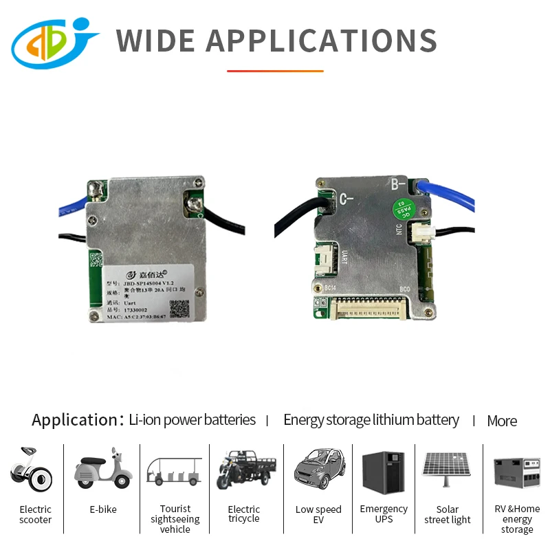 

2 шт. 7S-14S JBD Smart BMS 24 В 36 В 48 В 20 А 30 А 40 А 50 А Встроенное управление мониторингом через приложение BT Bms для литий-ионных аккумуляторов LiFePo4