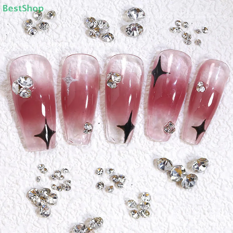 Strass pour Nail Art à fond pointu mixte, 6 grilles, pierres précieuses brillantes en cristal coloré 3D, adaptées au bricolage, fournitures de décoration pour Nail Art