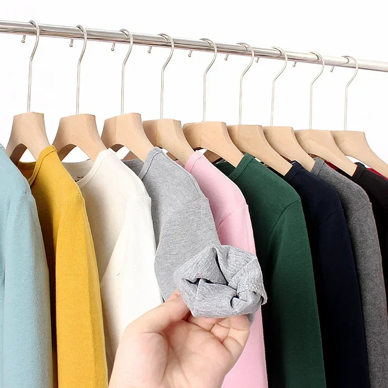 Spring and Autumn New Big Boys Elastic and Skin Friendly Base Shirt Girls Cashmere Round Neck Solid Color Long Sleeve T-shirt