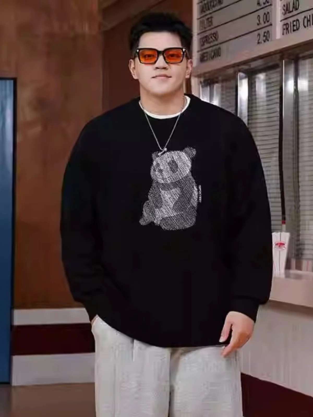 

Trendy Large Size Men's Knitted Sweater with Embroidery Long Sve round Ne Inner Wear Extra Fat plus Size Winter Casual