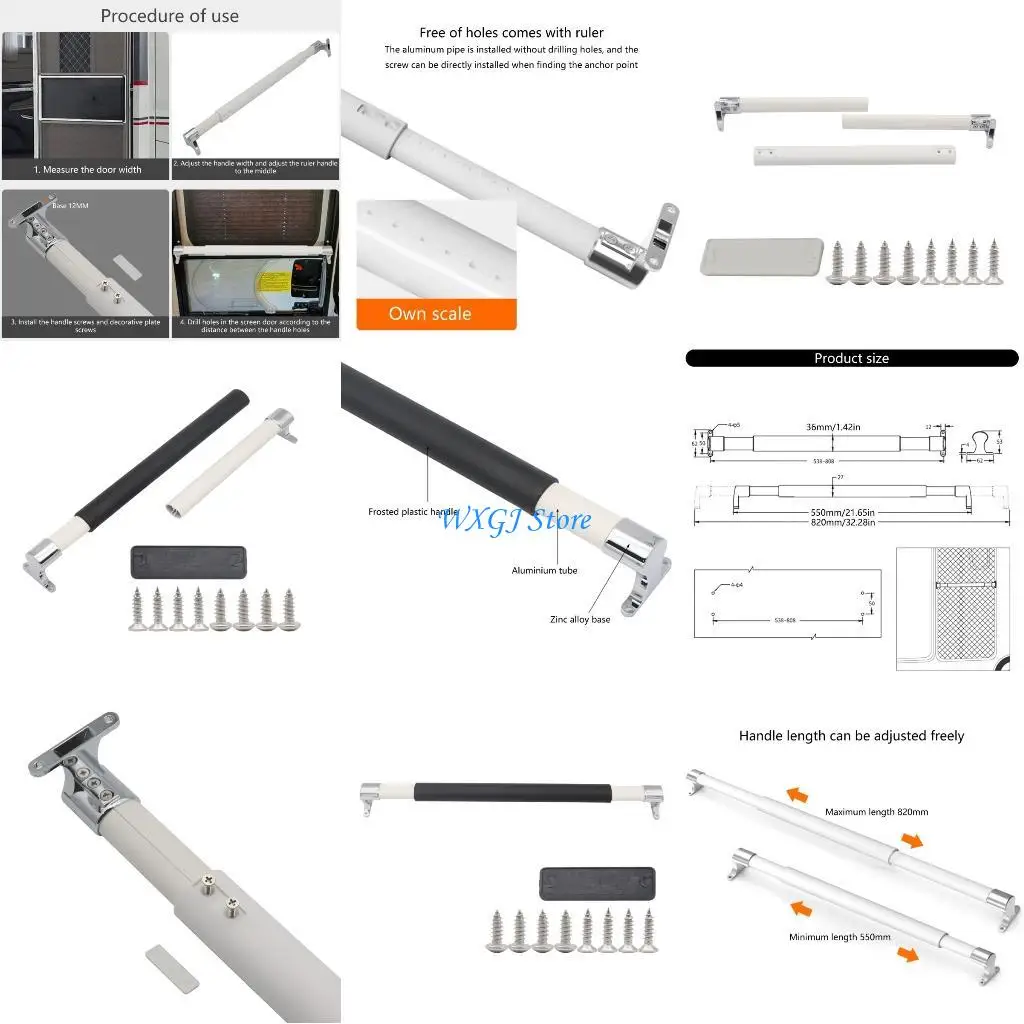 

37JE Aluminum Screen Door Handle Adjustable Crossing Bar Handle Simple Installation Repair Tool for Comfortable Grip & Control