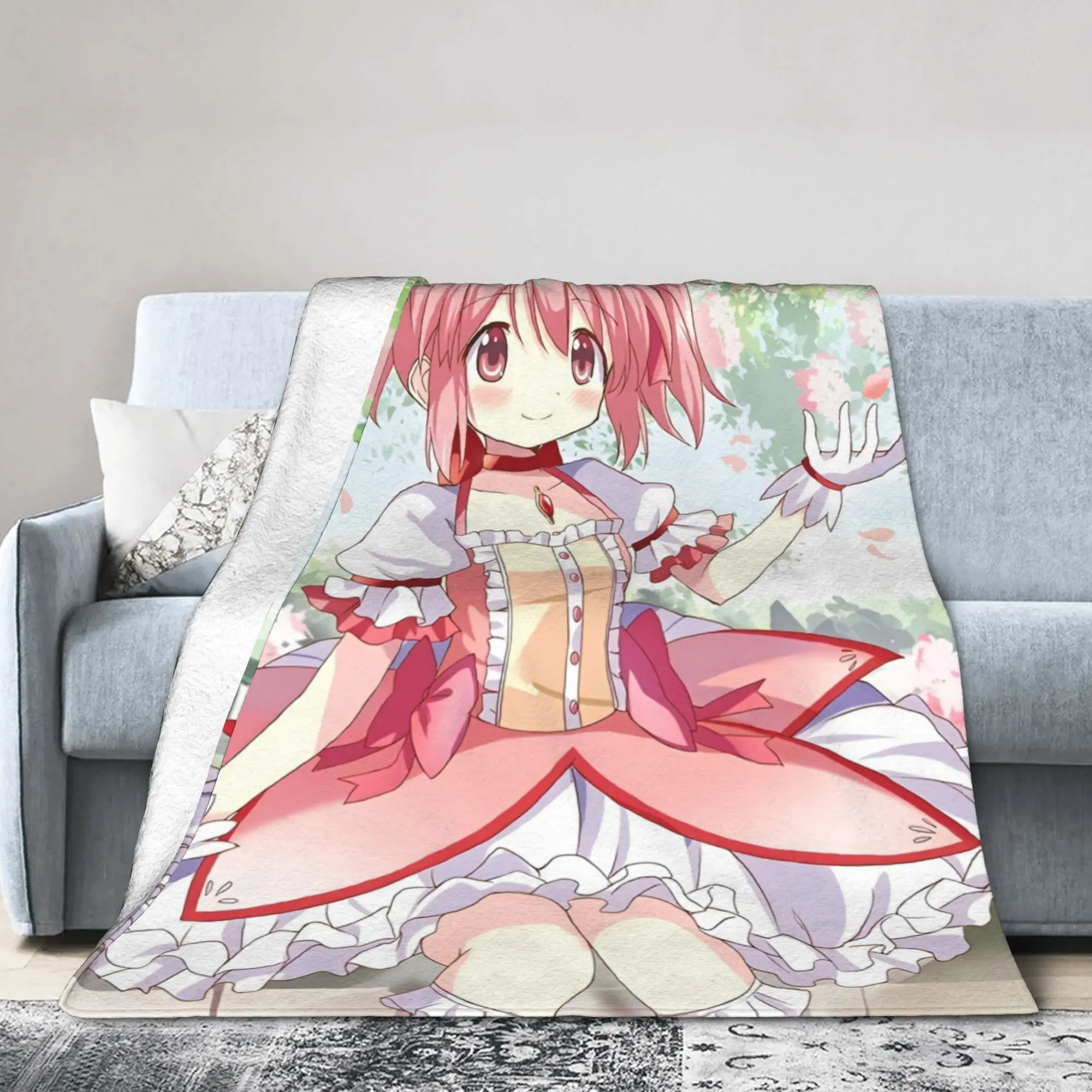 Puella Magi Madoka Magica Anime Blankets Fleece  Super Soft Throw Blanket for Bedroom Sofa Bedspread