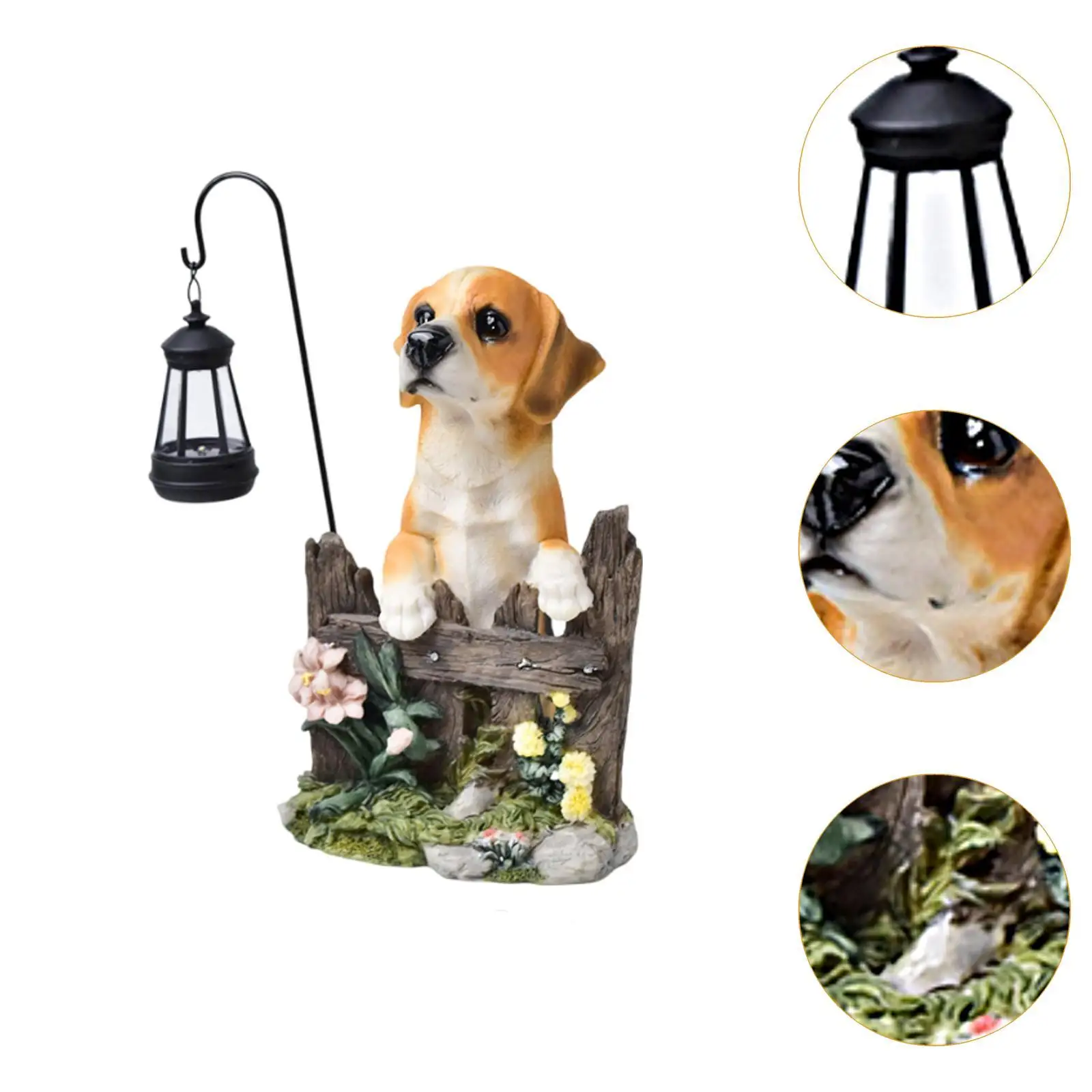 Dog Figurine with Solar Light Dog Craft Statue for Decorating Outside Home