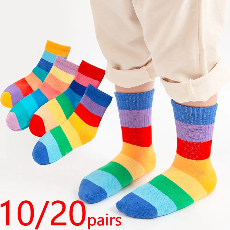 10/20 Paar Kinder Casual Socken Sets für Mädchen Regenbogen Gestreift Niedliche Kinder Knöchel Kurze Atmungsaktive Baumwolle Mode Kleinkind Socke