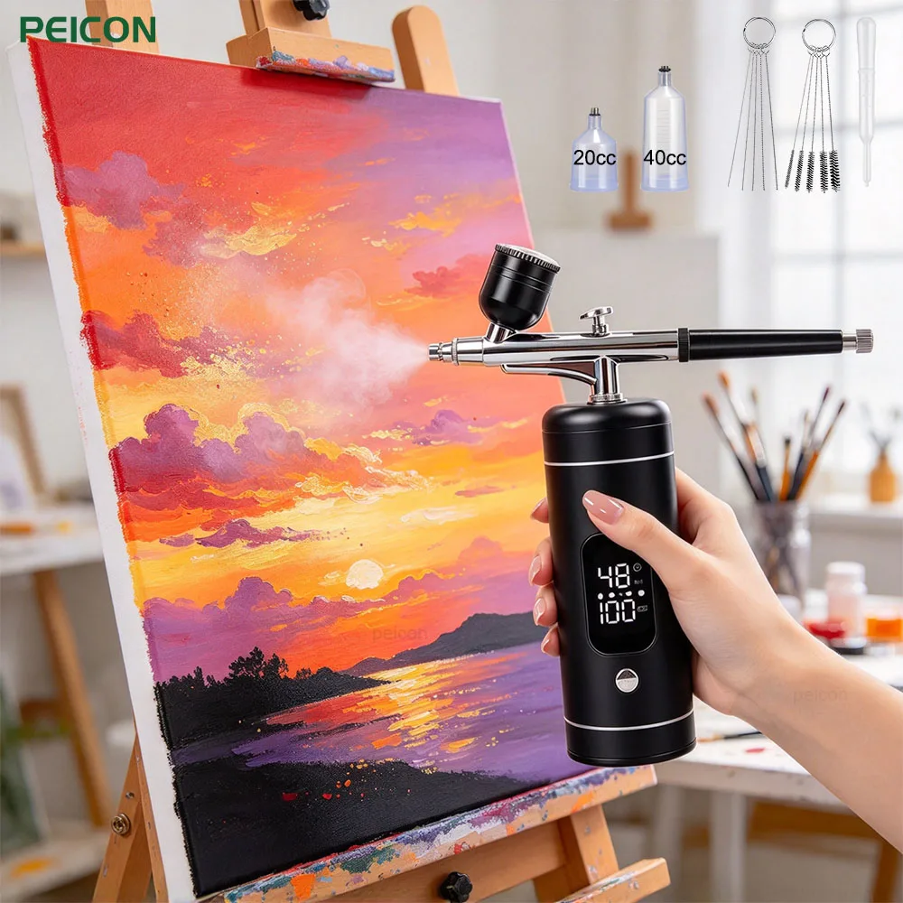 Airbrush with Compressor Mini Spray Gun Handheld Air Brush with 0.3mm Nozzle and Cleaning Brush for Painting Nail Art Makeup