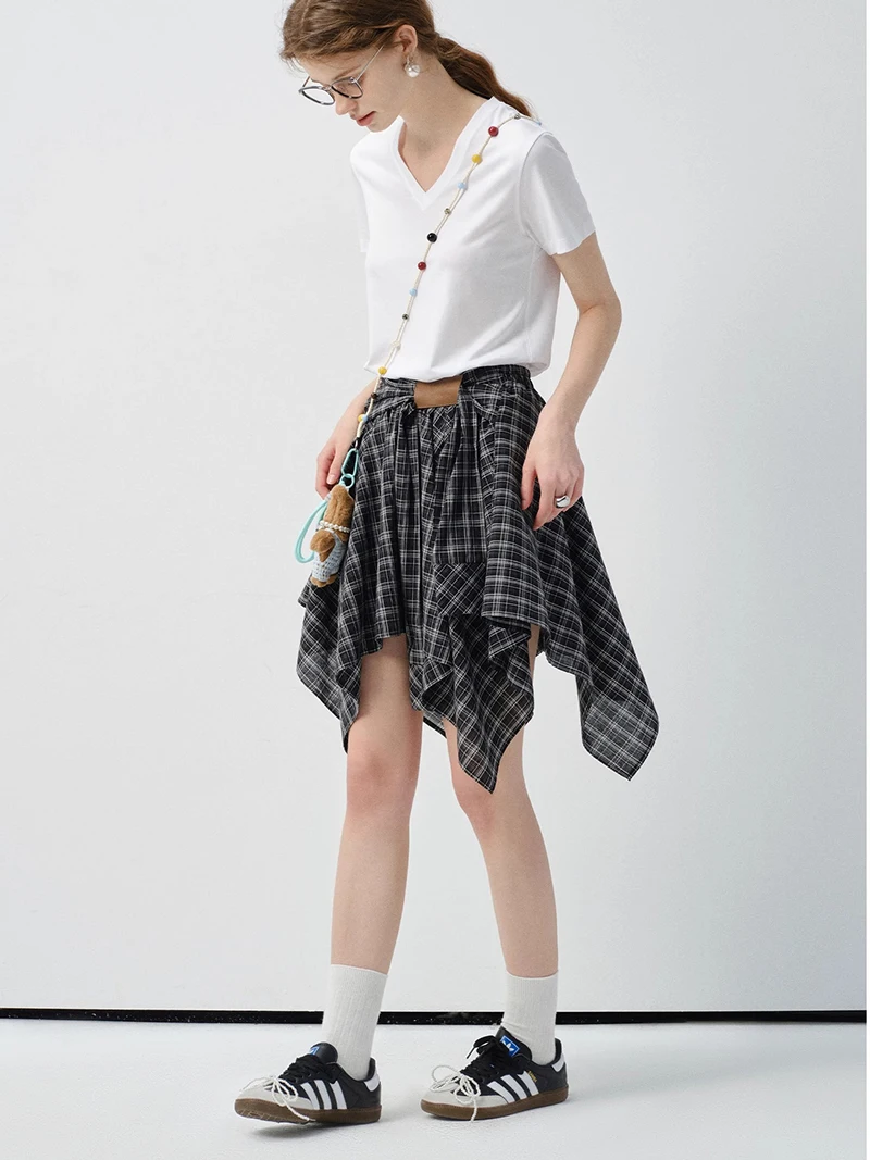 Cheerart xadrez saias de verão para mulher cintura alta assimétrica curto mini saias escola adolescente roupas da menina