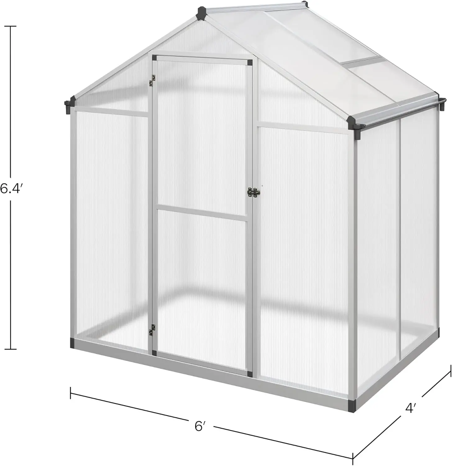 Walk In Greenhouse - 4Ft X 6Ft Outdoor Green House With Roof Vent And Rain Gutter - Sturdy Polycarbonate Panels With Aluminum