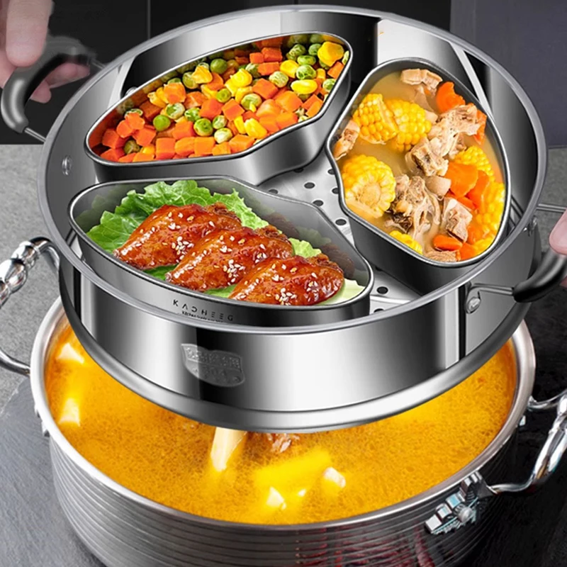 Aço inoxidável placa de vapor, Fan Shaped, placa dividida, Household Food Bowl, Acessórios de cozinha, 1 Pc, 3Pcs