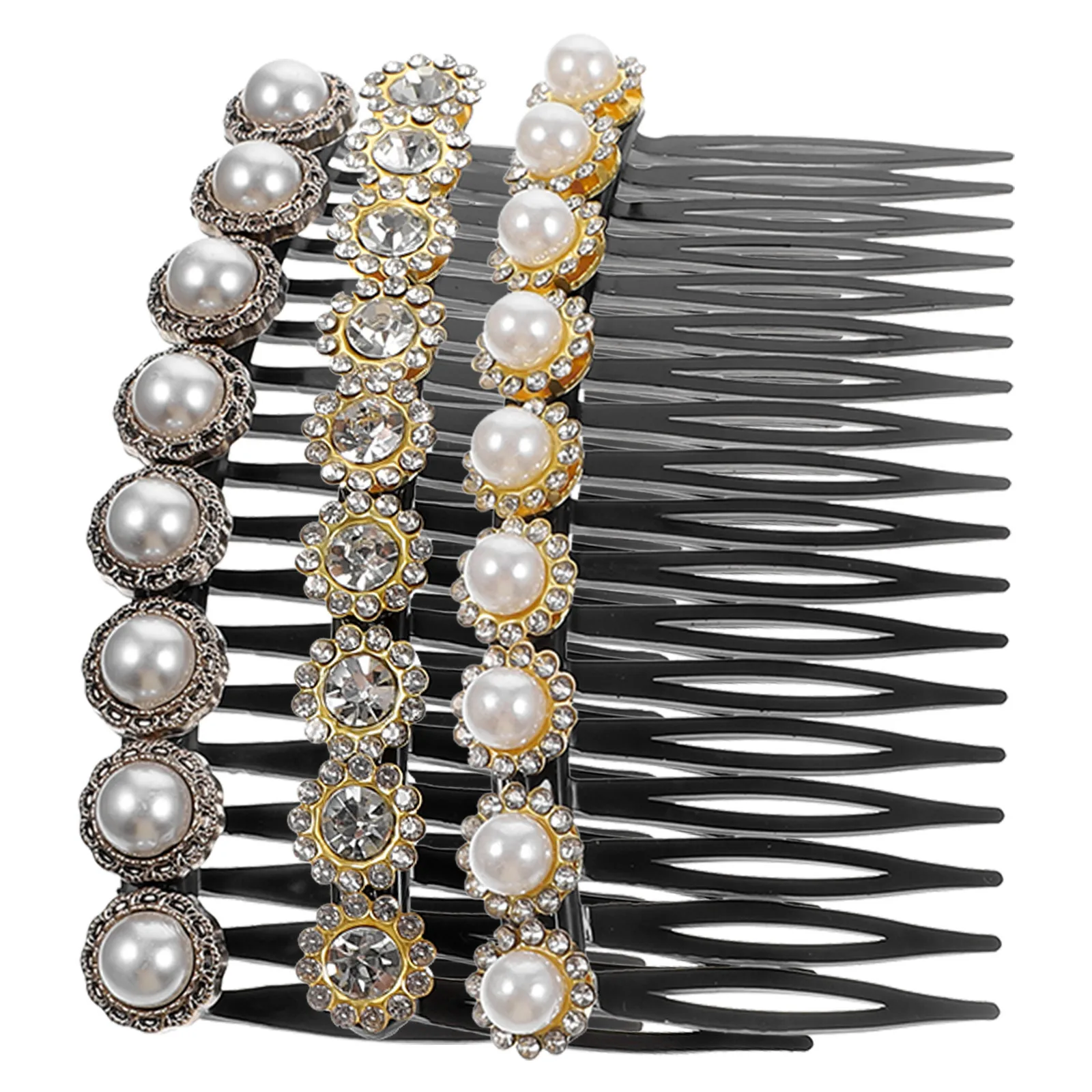 

3 pcs Pearl Combs Rhinestone Decorative Side Comb For Women Girls Hair Accessories Wedding Party Elegant Stylish Look Bride Comb