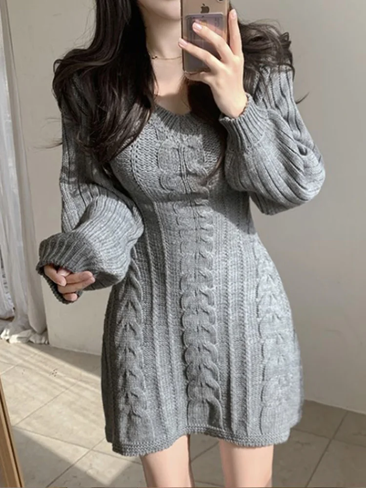 Robe pull tricotée pour femmes, nouvelle mode, automne hiver, manches longues, col en V, robes élégantes rayées, haut en tricot, vêtements