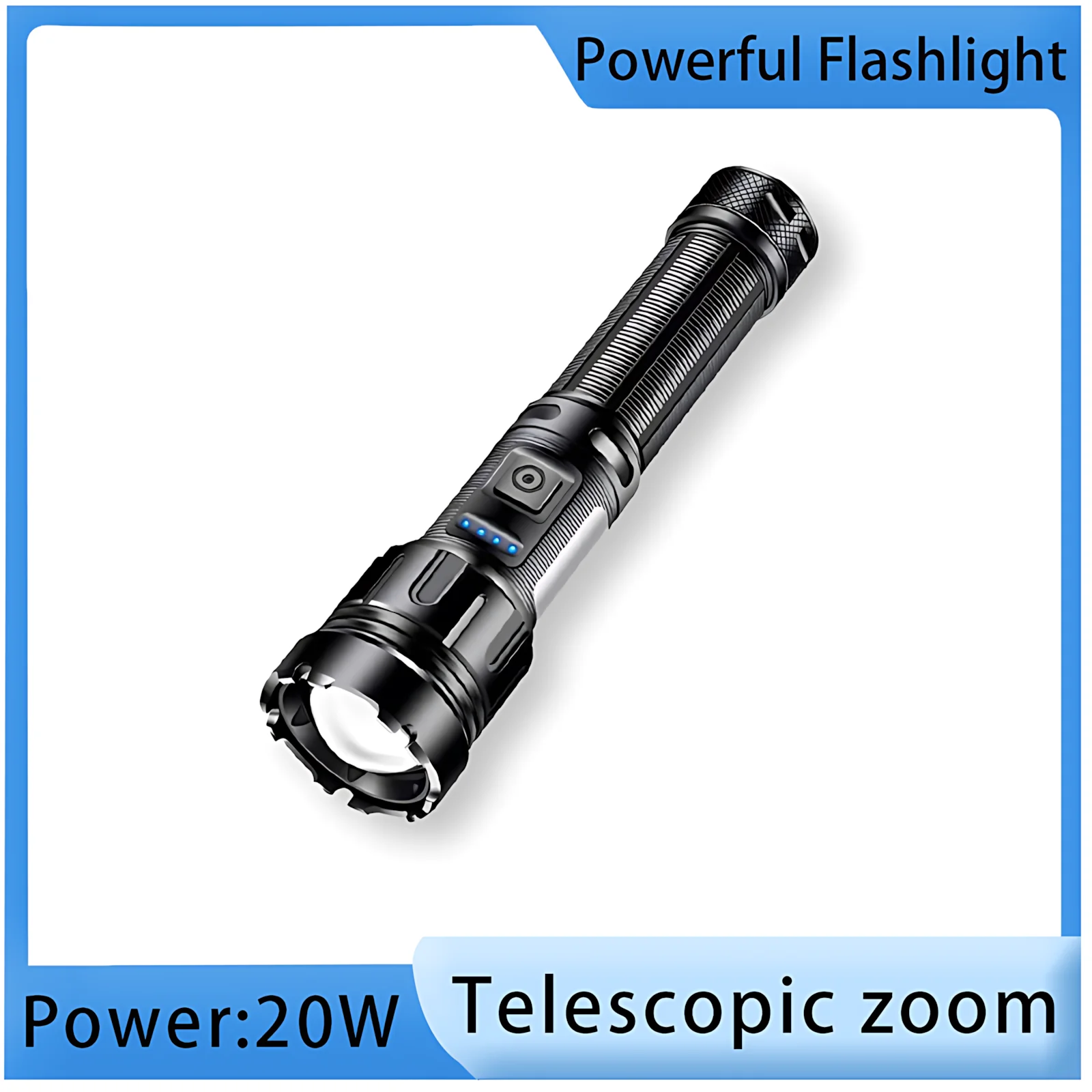 

20W Zoomable Tactical Flashlight 500m Long Beam 7 Light Modes(White/Red/SOS) Aluminum Alloy for Outdoor Car Repair Emergency