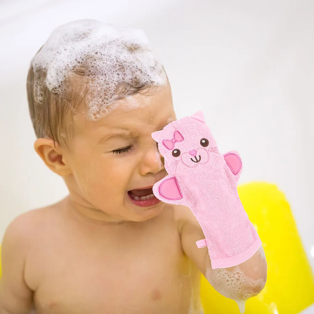 

2Pcs Cat Cartoon Bath Gloves Kids Exfoliating Shower Mitts Baby Body Scrubbing Mittens Portable Bath Supplies Shower Gloves