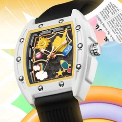 Mark Fairwhale Personalized Fun Cool Graffiti Automatic movement Rubber Strap Waterproof Fashion Mechanical Watches For Men