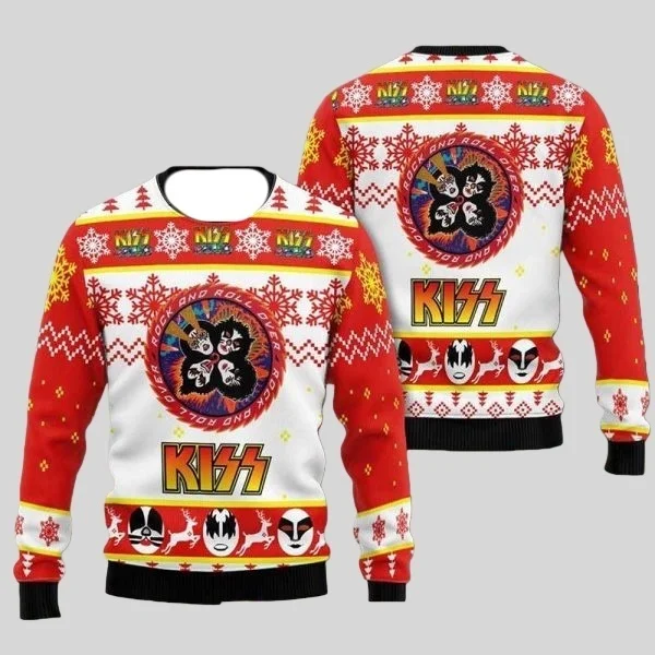 

Fall/Winter Hot Metal Rock Band Enthusiast Series 3D Christmas Ugly Dress Street Oversized Women's Adult Round Neck Hoodie