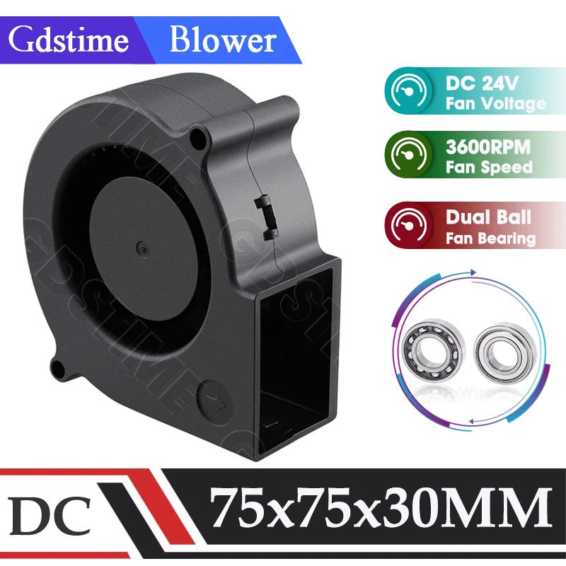 

Gdstime Fan 7530 Blower 5V 12V 24V Radiator Fan 75mmx30mm Turbo Centrifugal Fan 75mm Purifier Heatsink & BBQ Pipe Exhaust Fan