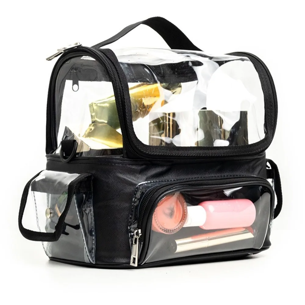 

Clear Makeup Brush Holder Backpack PVC Waterproof Makeup Artist Travel Case with Adjustable Strap and Divider Large Capacity
