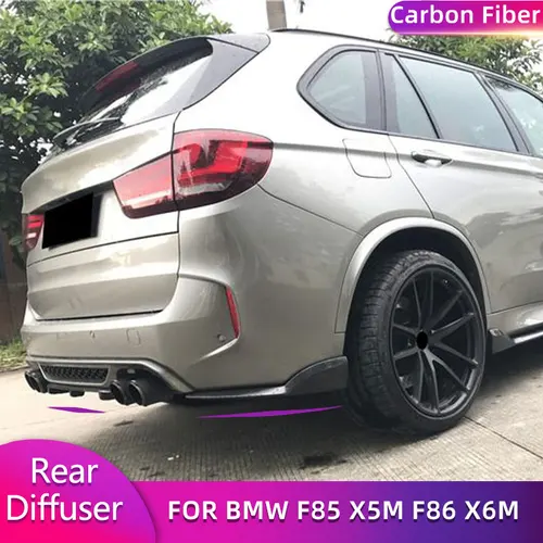フルカーボンファイバーリアバンパーディフューザーリップスプリッター付き BMW F85 X5M F86 X6M 2015-2018 カーレースリアエプロンリップボディキット