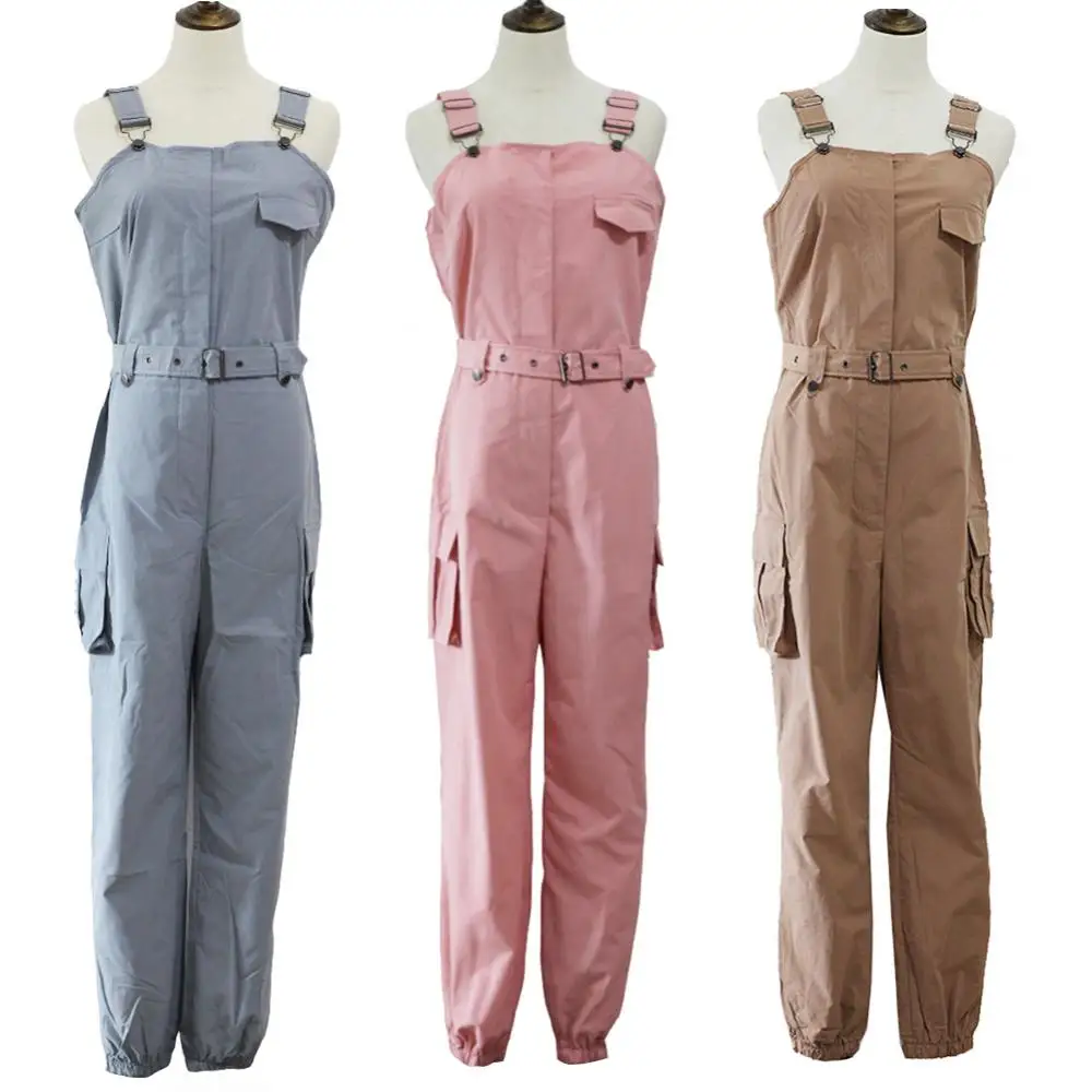 Jumpsuit Fashion Overall Pocket Women Sleeveless Pockets Blet Ankle Tied Long Pants Jumpsuit