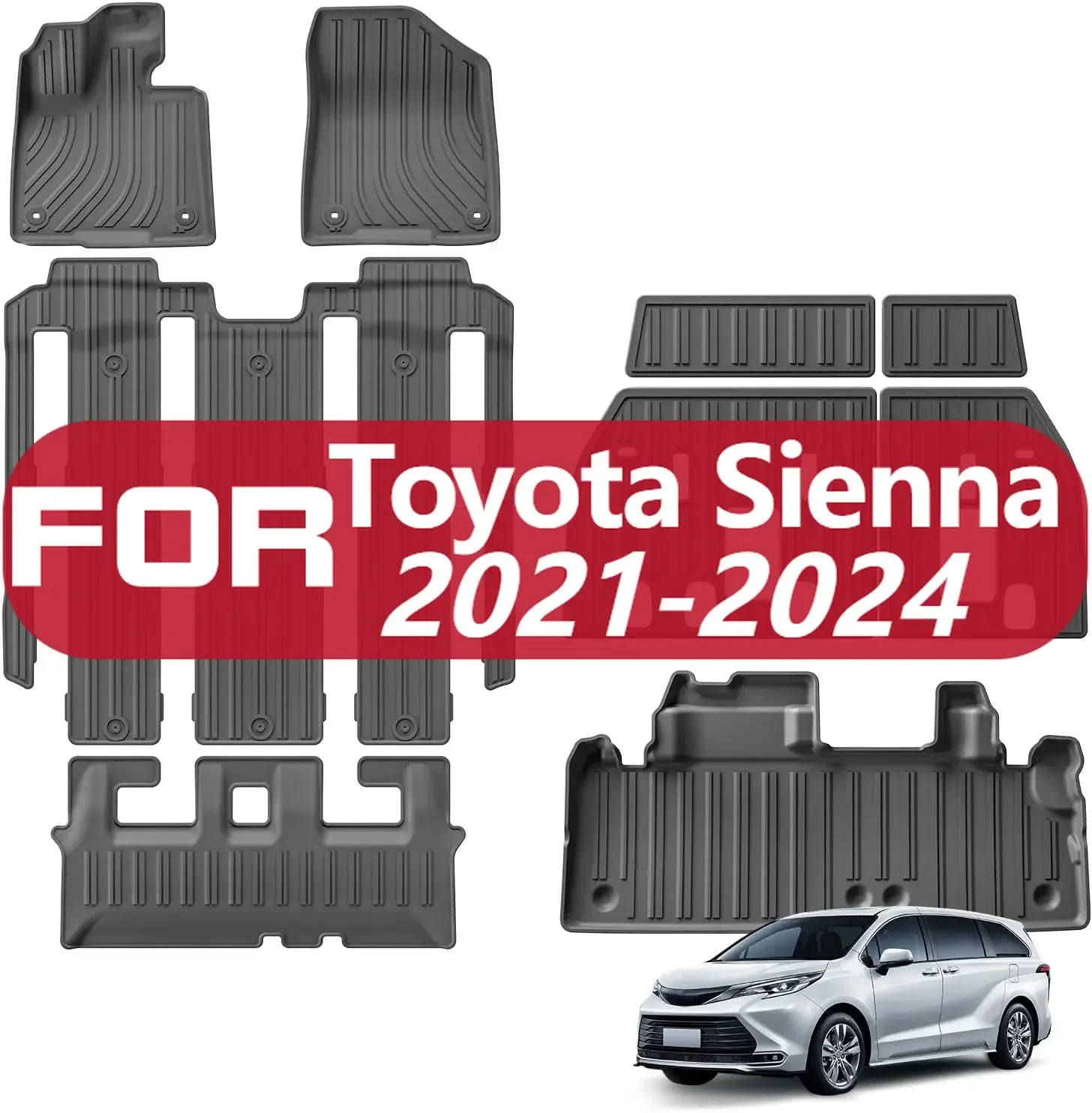 

Floor Mats Backrest Mats Cargo Liner For 2021-2024 Toyota Sienna (Only For 7 Seat Without Spare Tire) Accessories TPE