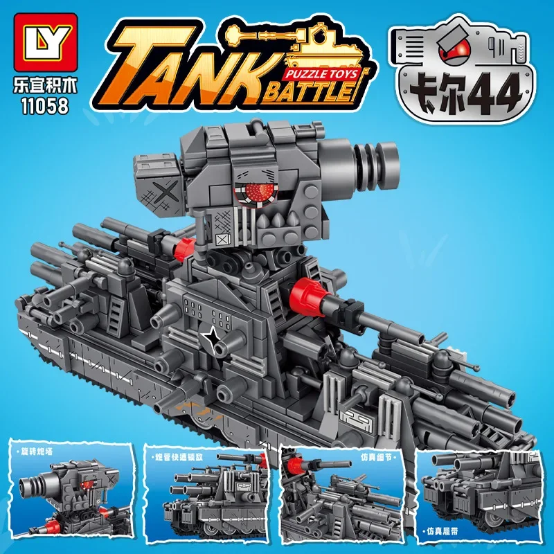 WW2 Technology Military Tank Model Building Blocks Toy Set Rotating Turret Army KV44/99 DIY Vehicle Bricks Toy for Boy Gifts