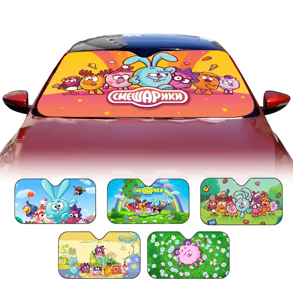 Russian Animation S-Smeshariki Foldable Front Windshield Sunshade 70x130cm Anime Cartoon Foils Car Sun Visor Sun Shade Protect