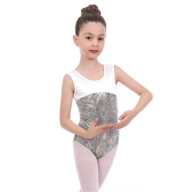 Girls\' Fashion Gymnastics Ballet Leotards For 3-12 Years Old One-Piece Bronzing Patchwork Comfort Breathable Bodysuit Dancewear