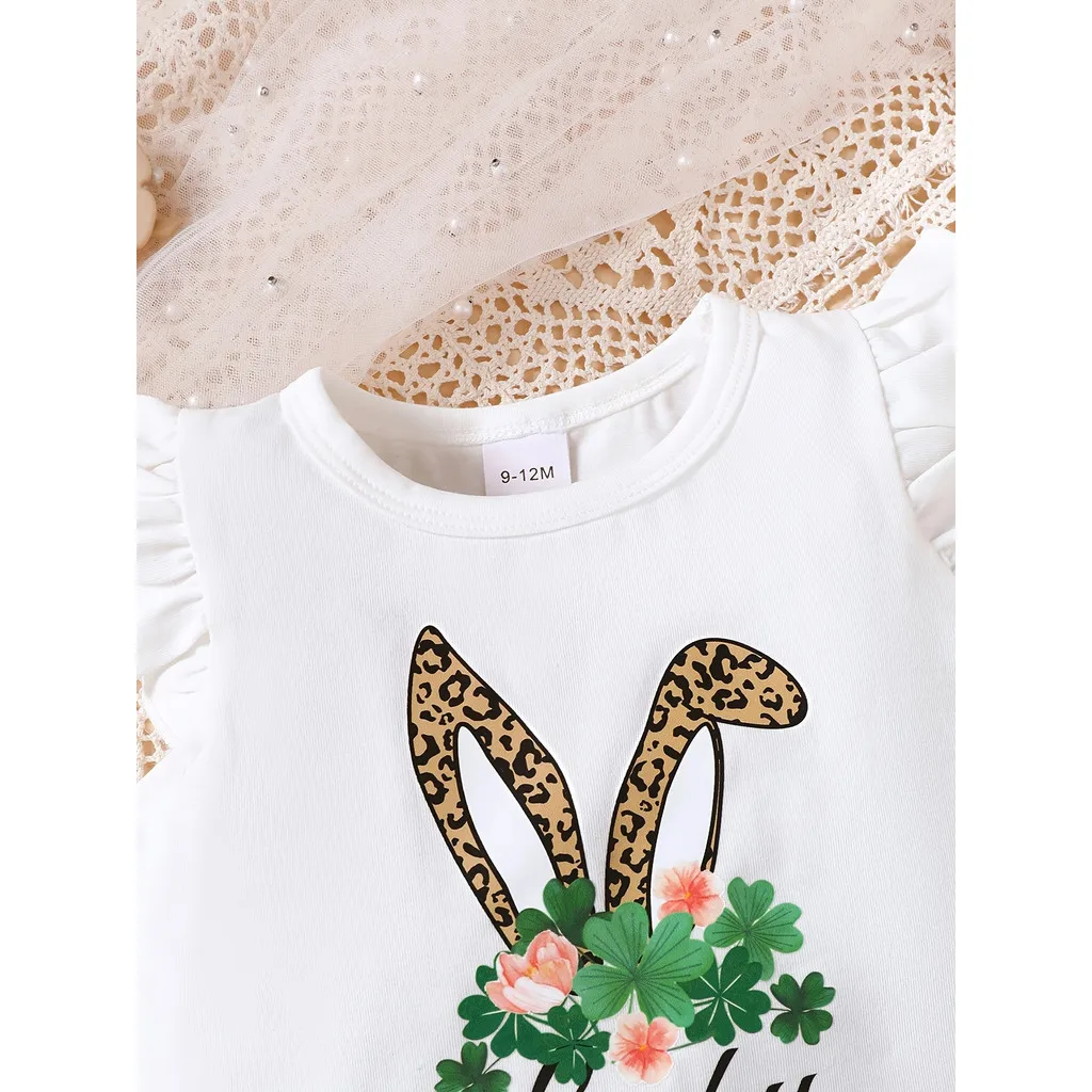 2PCS Baby Gril Clothing Outfits Sleeveless Bunny Print Top with Green Shorts Cute Summer Clothes Set for 0-3 Years Toddler Gril