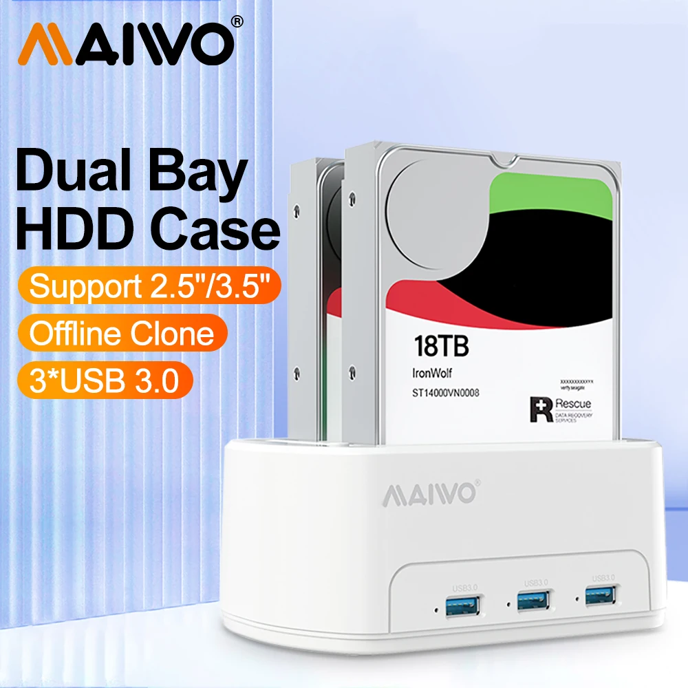 

MAIWO Double Bay Hard Drive Box Base USB3.0 External Computer Serial Port Mechanical SSD Solid State Drive Read Cartridge Clone