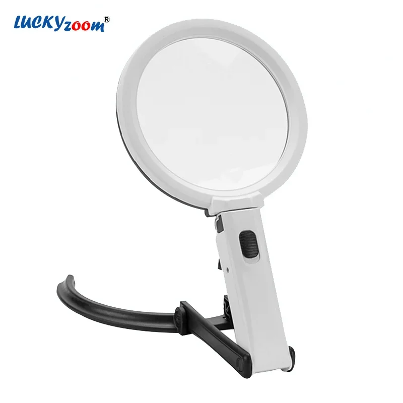 130MM Large Reading Magnifier 1.8X 5X 12 LED Foldable Magnifying Glass EU Plug-in Illuminated Magnifier Lamp Table Read Lupa