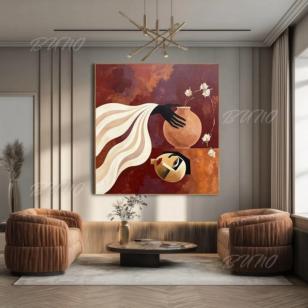100% Handmade Abstract Oil Painting Original Surreal Cubist Still Life Modern Canvas Wall Art for Living Room Bedroom Decor
