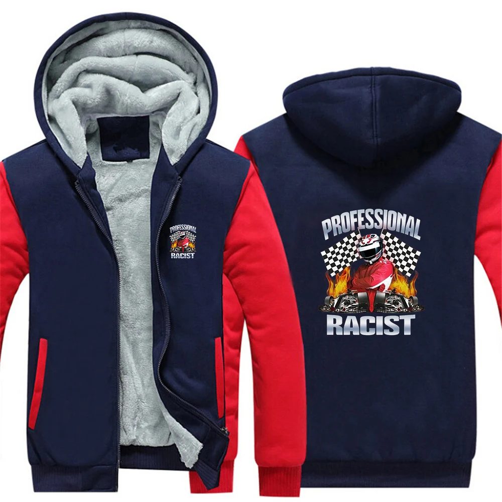 

Professional Certified Racist Racing Print 2025 Men Jackets Winter Thicken Hoodies Sweatshirt Zippered Windproof Clothing