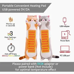 Heating Pad for Menstrual Cramps Period Neck Shoulder Pain Relief Portable Cat with A Hot Soft Belly USB Powered Throw Pillow