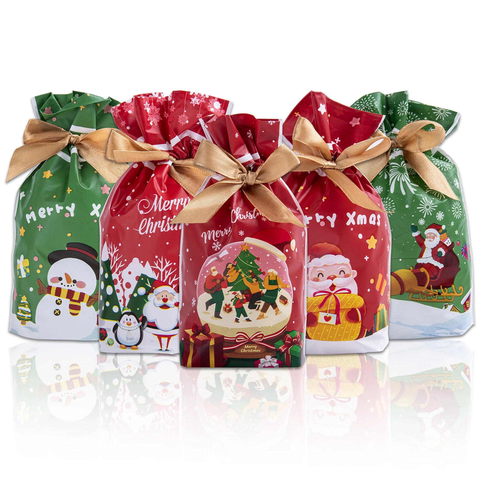 

Drawstring Christmas Bags 50pcs/60pcs/80pcs Candy Biscuit Cookie Packaging Bag Christmas Gift New Year 2025 Home Decoration