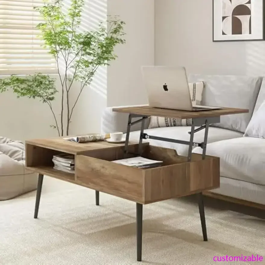 

Журнальный столик, 39-дюймовый журнальный столик с подъемным верхом и скрытым отделением, небольшой деревянный центральный стол для дома, гостиной, натуральный