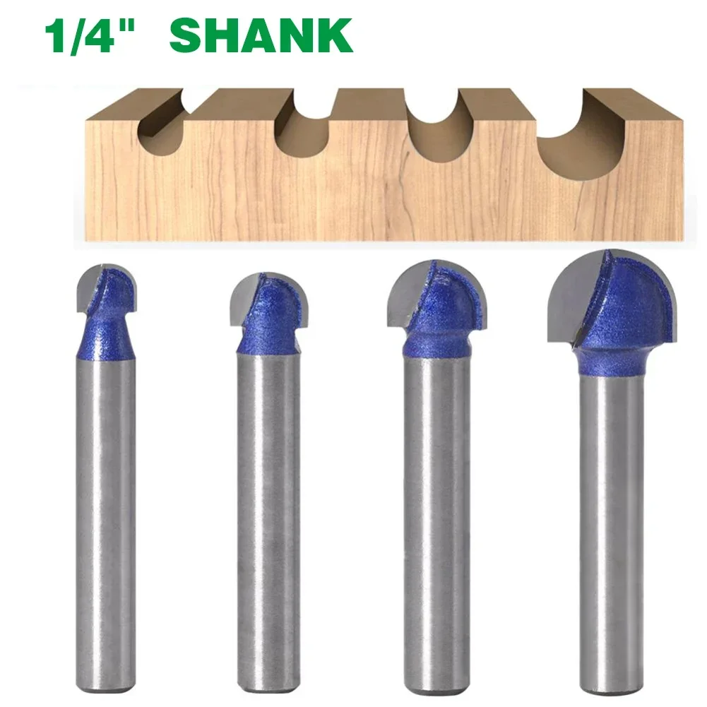 1PC 1/4 6.35MM Shank Milling Cutter Wood Carving Ball Nose Router Bits Mill Round Cove Box Solid Carbide Radius Core Milling Bit