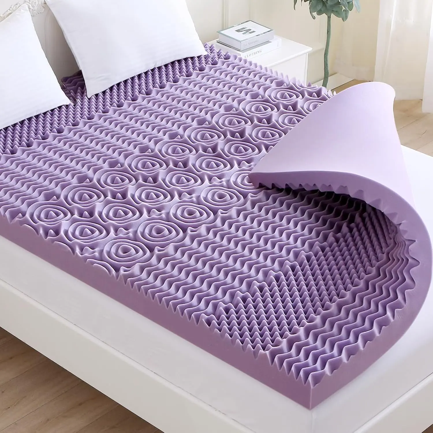 

3 Inch King Size Mattress Topper,7-Zone Gel Infused Mattress Topper,Egg Crate Foam Mattress,Lavender Cooling Gel Infused Bed Pad