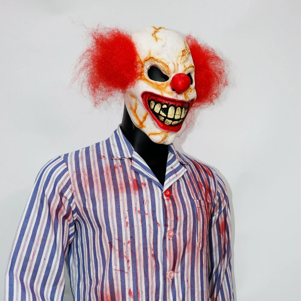 Horror, Bloody, Horror Art, Clown Mask, Cosplay, Funny, Evil Clown Hat, Latex Halloween Theme Party Costume, Props