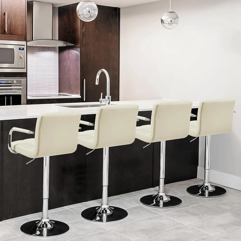 4pcs Adjustable Bar Stools Kitchen Counter Barstools Bar/Counter Height Stool Chairs PU Leather Hydraulic Swivel Dining Chair