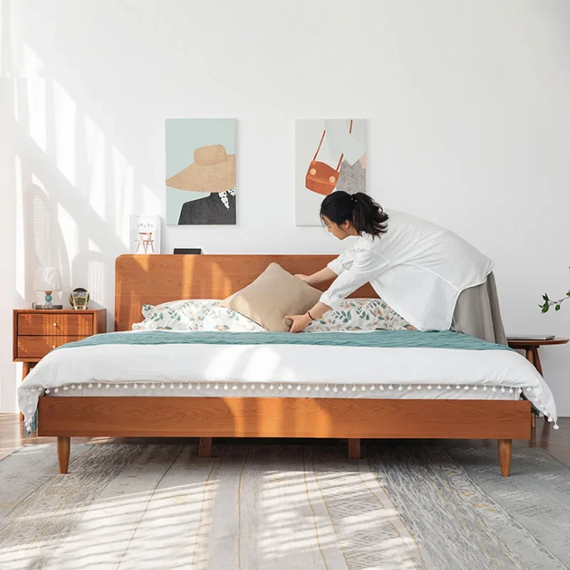 

1.8m solid wood bed North American cherry wood bedroom furniture 1.5m Japanese log single double bed