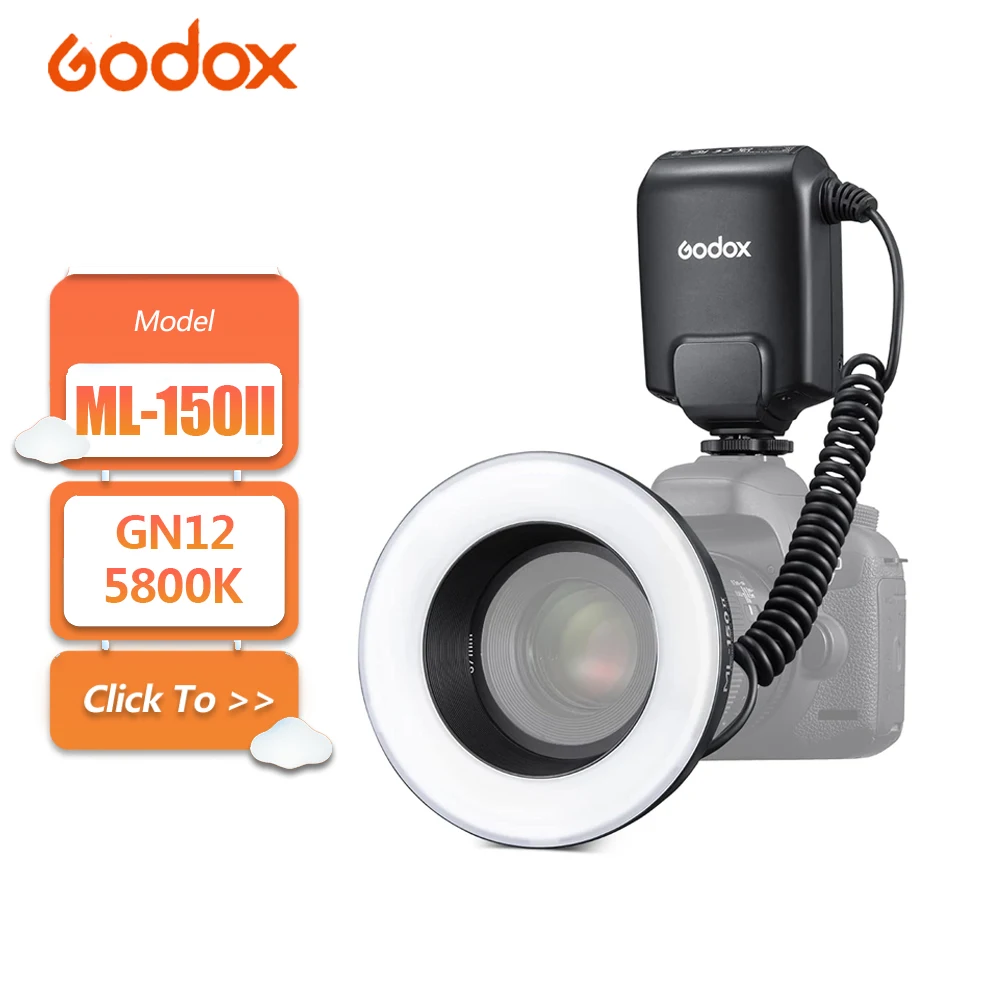 

Godox ML-150II ML150II GN12 Macro LED Ring Flash with 0.1-2s Recycling Time for for Sony Canon Nikon Fuji Macro Photography