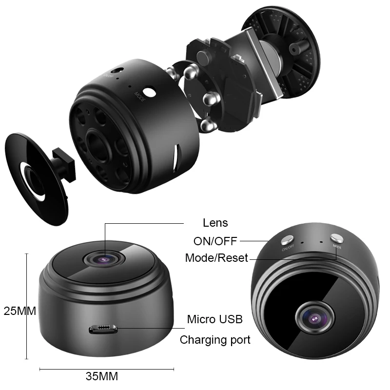 1080P Smart Video Camera Multifunctional Outdoor Wifi Monitor Cam Motion Detection 360 Degree Bracket for Offices Stores Garages