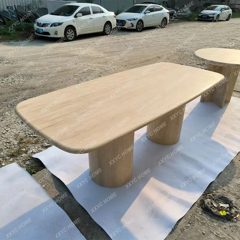 Natural travertine dining table Rectangle restaurant Designer marble dining table Italian Western custom table