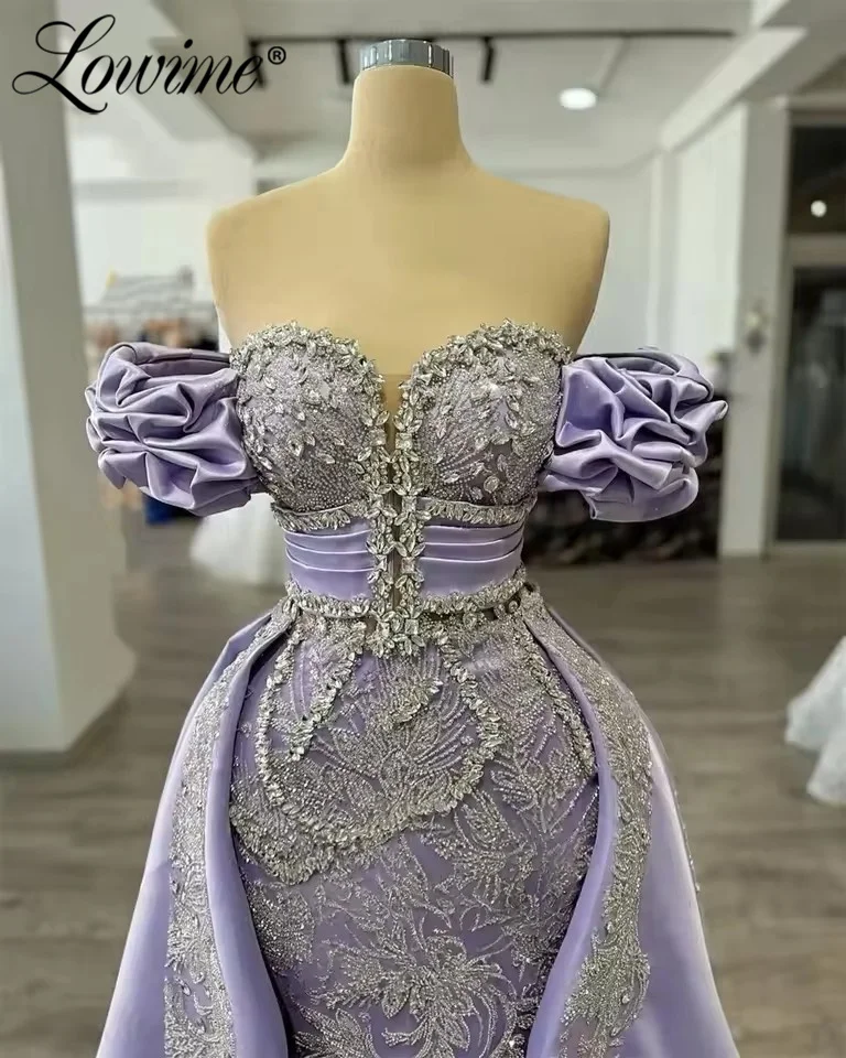 

Purple Blue Off The Shoulder Prom Dresses 2026 Customized Arabic Evening Dress Robes De Soiree Crystals Lace Applique Party Gown